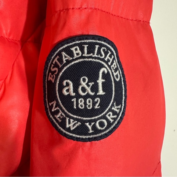 Abercrombie Fitch Kids Puffer Jacket Large Orange Hoodie Full Zip - Picture 3 of 10